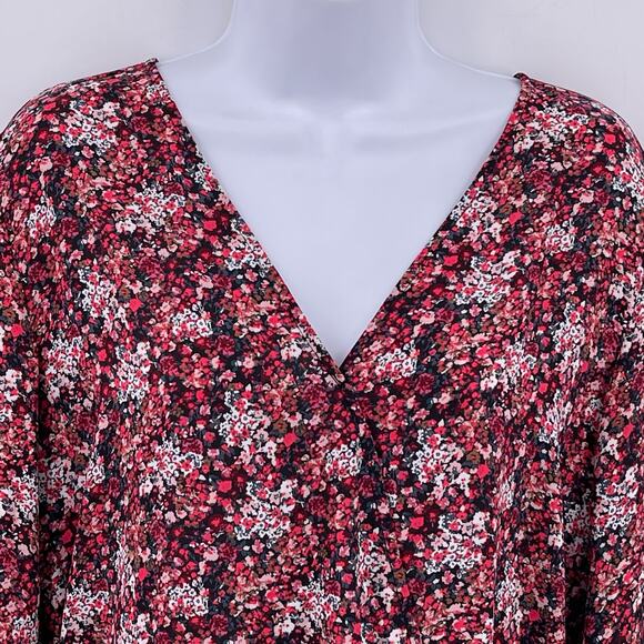 Loft Outlet Sz S Pink Floral Long Sleeve Faux Wrap Top Shirt V Neck Bottom Tie - Picture 3 of 7